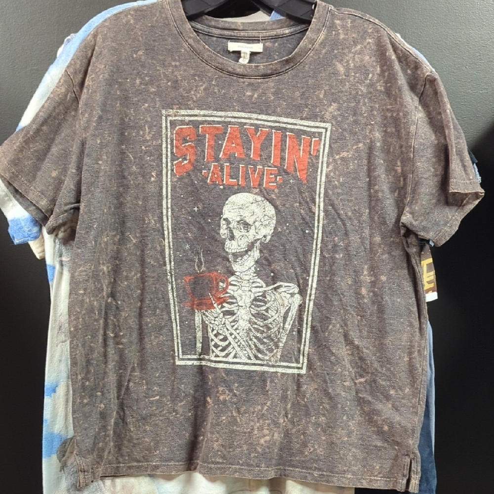Maurices Brown Graphic Tee with Skeleton Motif